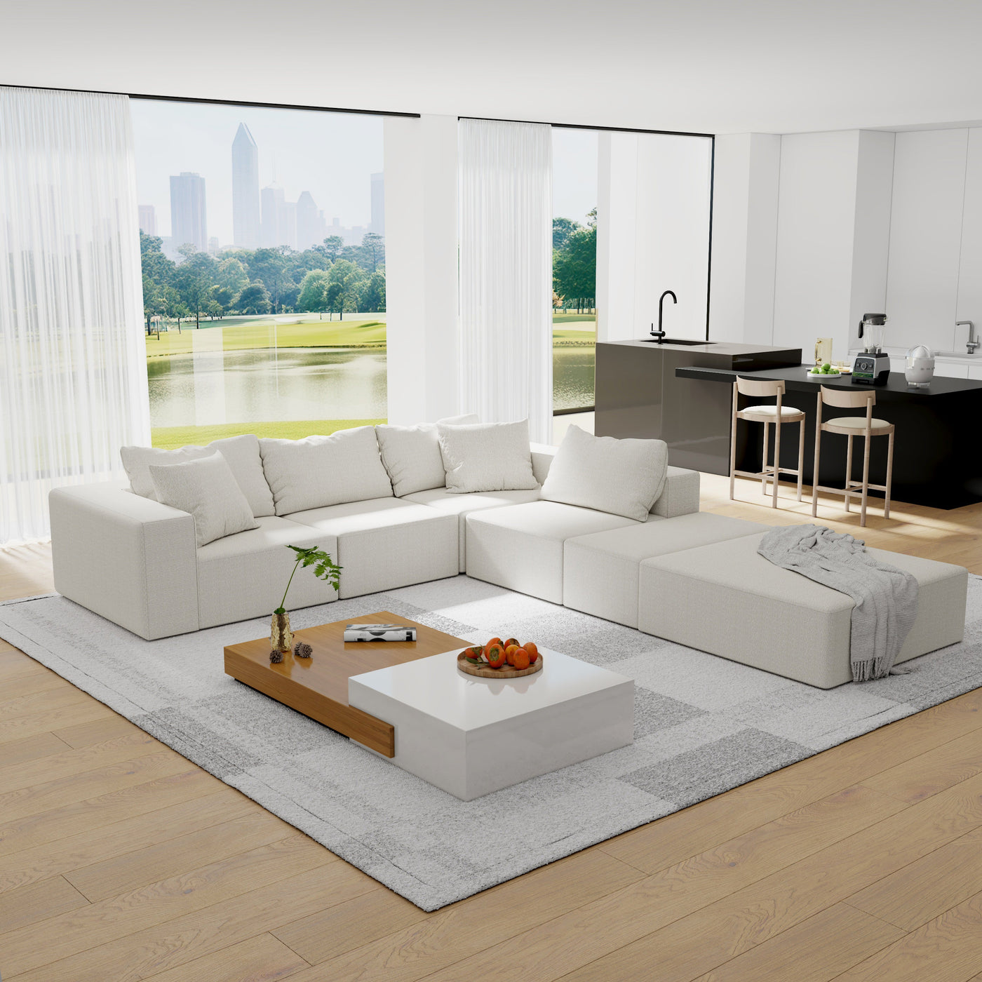 Modern Upholstered Sectional Sofa Couch Set,Modular 132' L Shaped Sectional Living Room Sofa Set With 6 Pillows,Free Combination Sofa Couch for Living Room,Bedroom