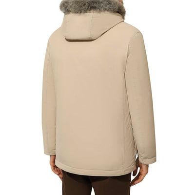 Herno Beige Nylon Men Jacket with Fur-Trimmed Hood