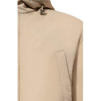 Herno Beige Nylon Men Jacket with Fur-Trimmed Hood