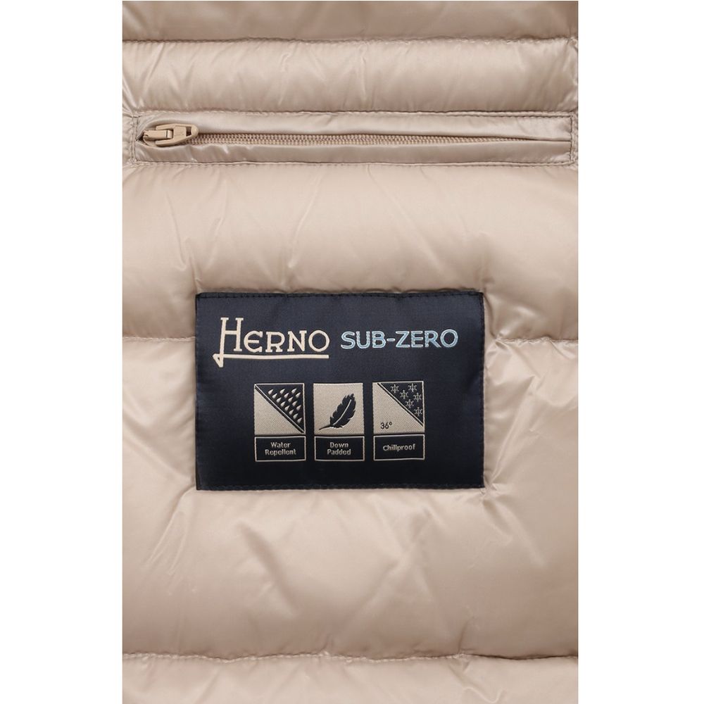 Herno Beige Nylon Men Jacket with Fur-Trimmed Hood