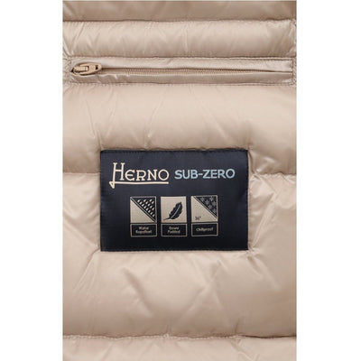 Herno Beige Nylon Men Jacket with Fur-Trimmed Hood
