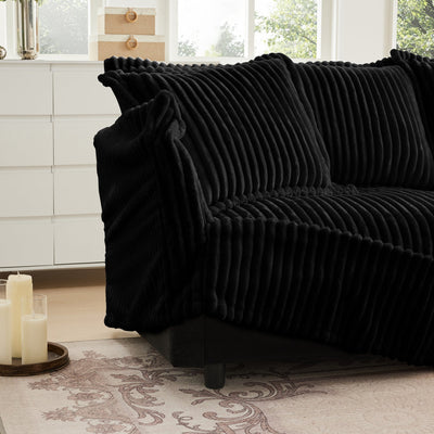 Slipcovered Long Sofa, 4 Seater Sofa with Removable Cover, Extra Deep Couch for Living Room, Corduroy Fabric Cloud Like Comfy Sofa Couch, Black Corduroy Fabric