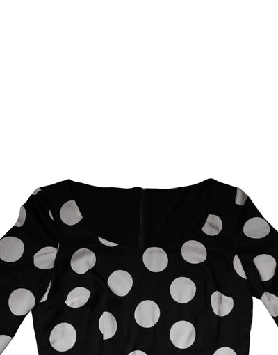 Dolce & Gabbana Black White Silk Polka Dots Sheath Midi Dress
