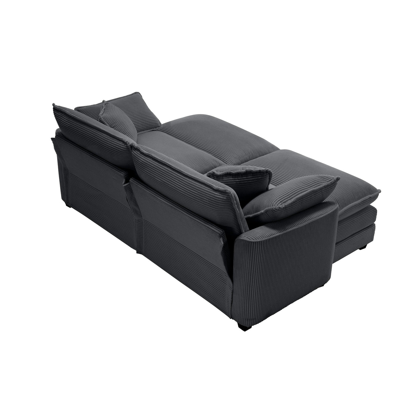Contemporary Corduroy Two-Seater Sofa with Ottoman, Grey, Ideal for Small Spaces