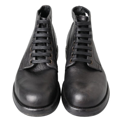 Dolce & Gabbana Black Leather Lace-Up Boots