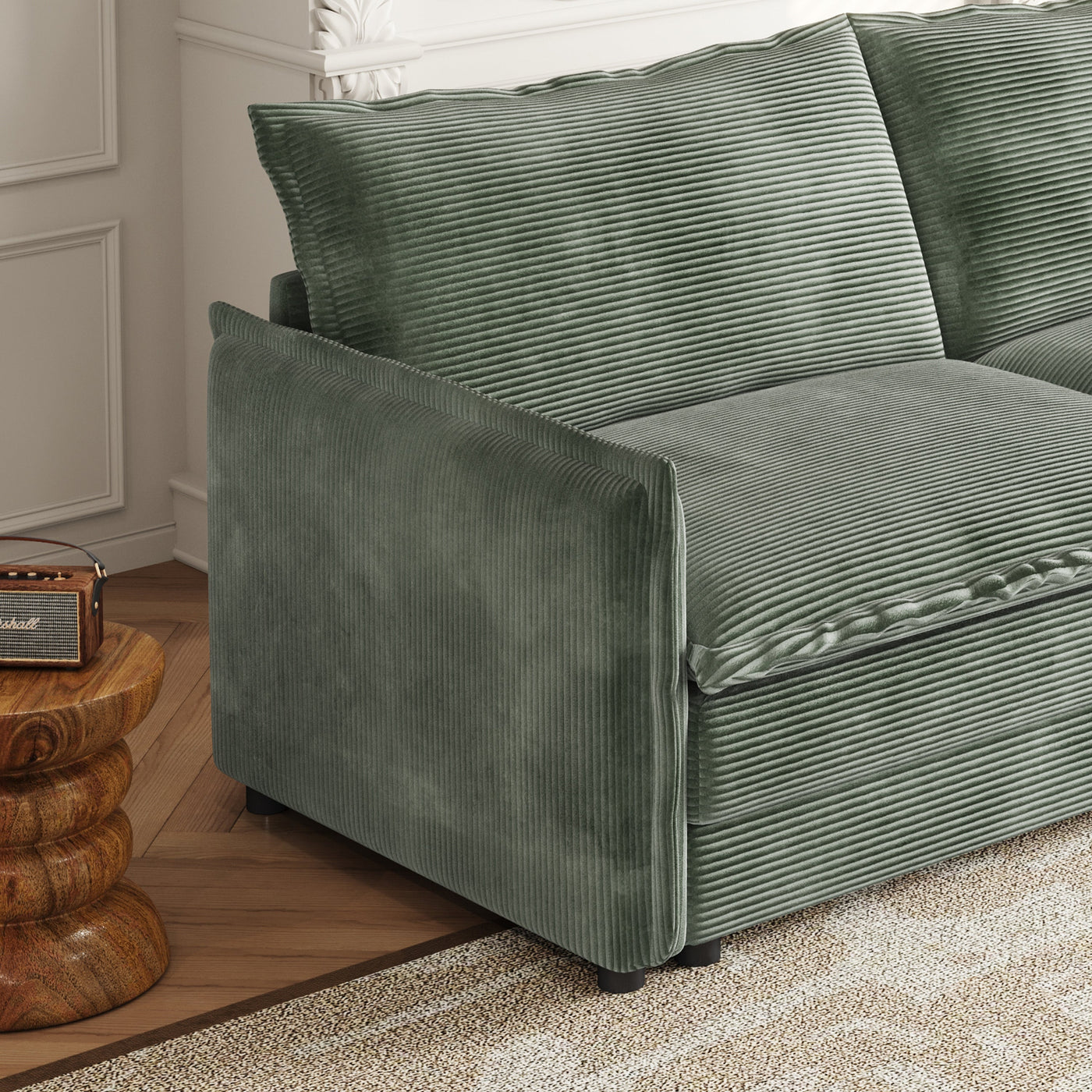 Corduroy Fabric 4-Seater Comfy Cloud Couch with 2 Movable Footrest for Living Room,Oversized Deep Seat U-Shaped Couch Set, Upholstered Large Size Deep Seat Sofa with 4 cushions