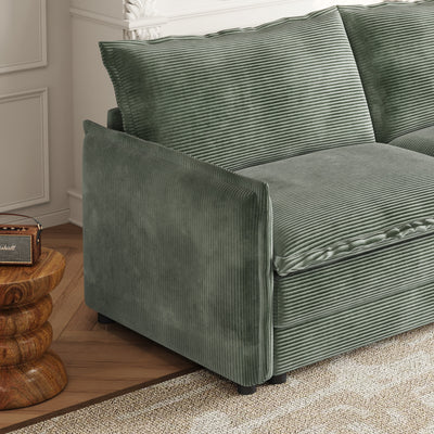 Corduroy Fabric Loveseat Sofa Couch with 1 Footrest for Living Room,2 Seater L-Shaped Sectional with Ottoman, Upholstered Large Size Deep Seat 2-Seat Sofa with 2 cushions