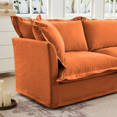 L-Shaped Slipcovered Sectional Sofa Couch, Comfy Chenille Deep Seat Cloud Couch with Convertible Ottoman & 2 Big Pillows, Modern Oversized 3 Seater Slipcovered Sofa Set for Living Room Office, Orange
