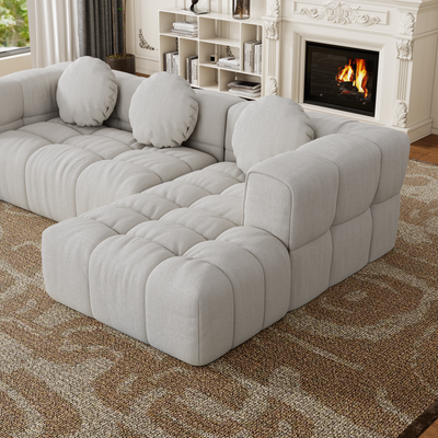 Modern upholstered combination sofa set, fully compressed modular 103' L-shaped combination living room sofa set with 3 pillows, free combination sofa for living room and bedroom (Right side recliner)