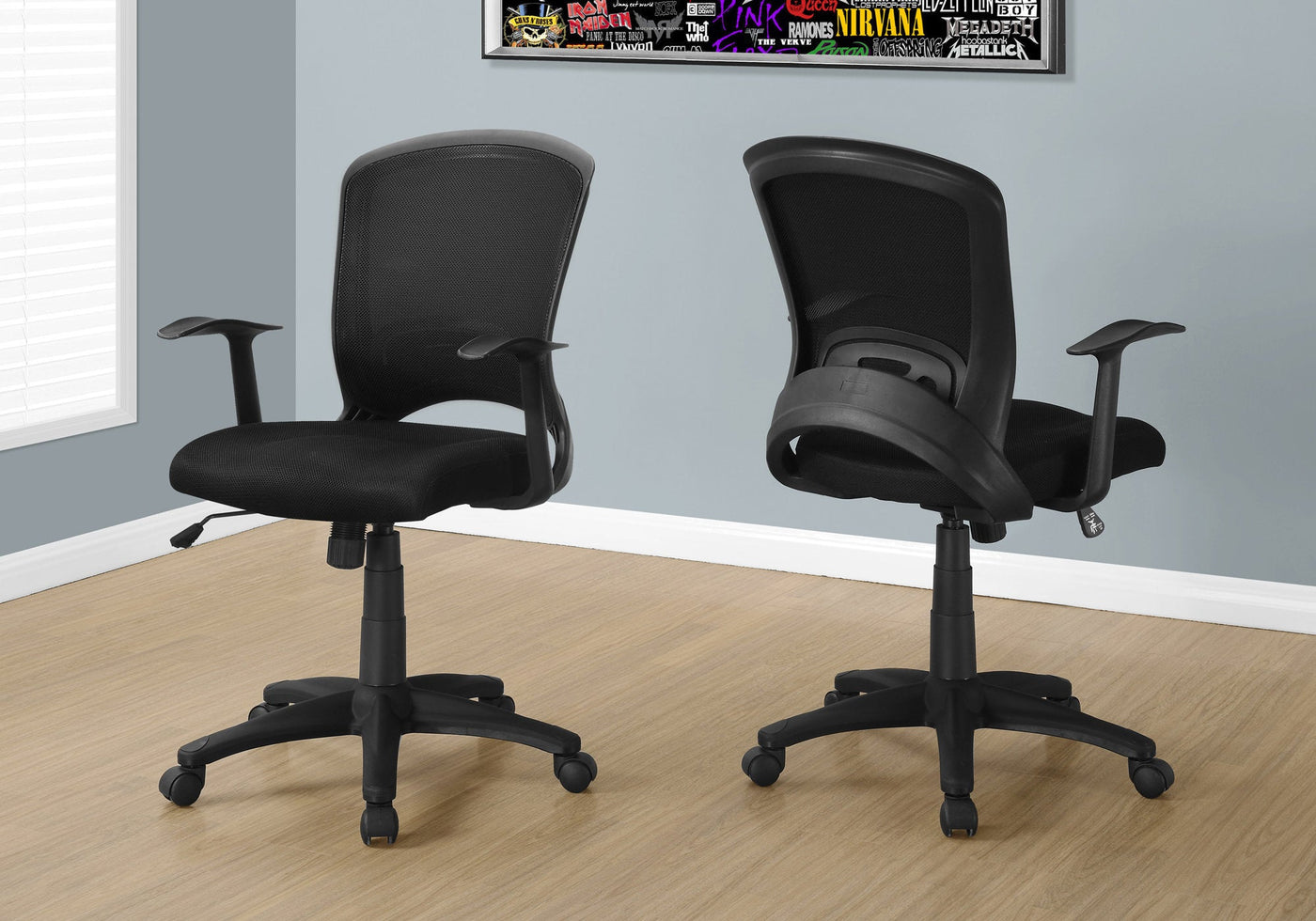 Office Chair, Adjustable Height, Swivel, Ergonomic, Armrests, Computer Desk, Work, Black Mesh, Black Metal, Contemporary, Modern