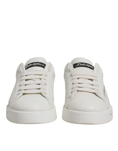 Dolce & Gabbana White Black Logo Portofino Men Sneaker Shoes