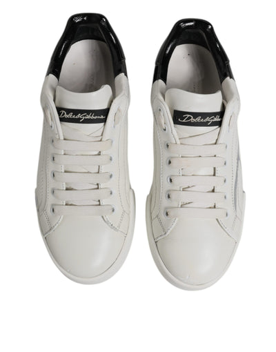 Dolce & Gabbana White Black Logo Portofino Men Sneaker Shoes