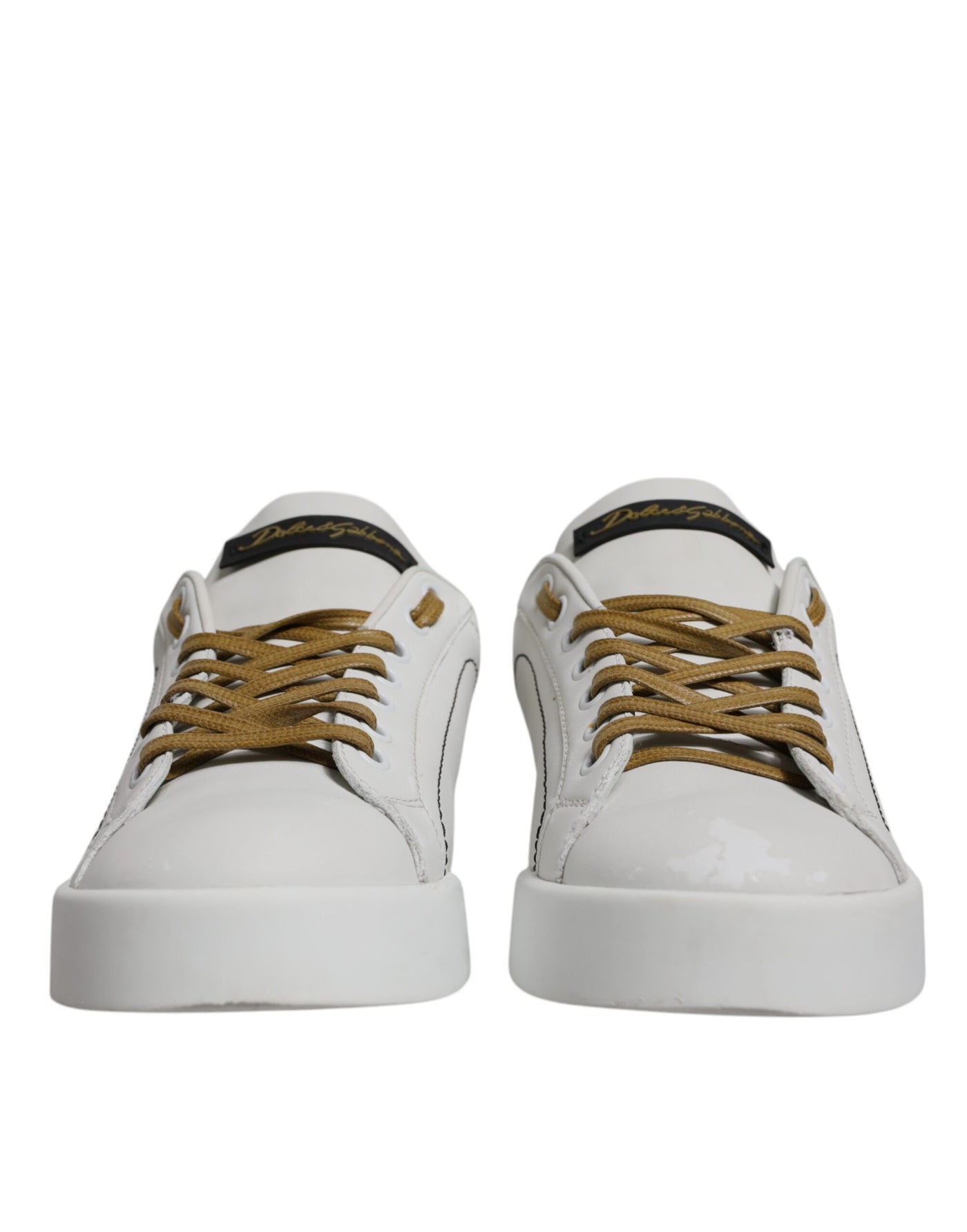 Dolce & Gabbana White Gold Leather Low Top Sneakers Shoes