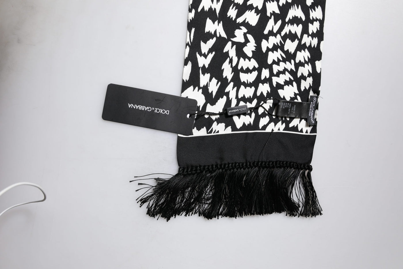 Dolce & Gabbana Black White Patterned Fringes Shawl Scarf
