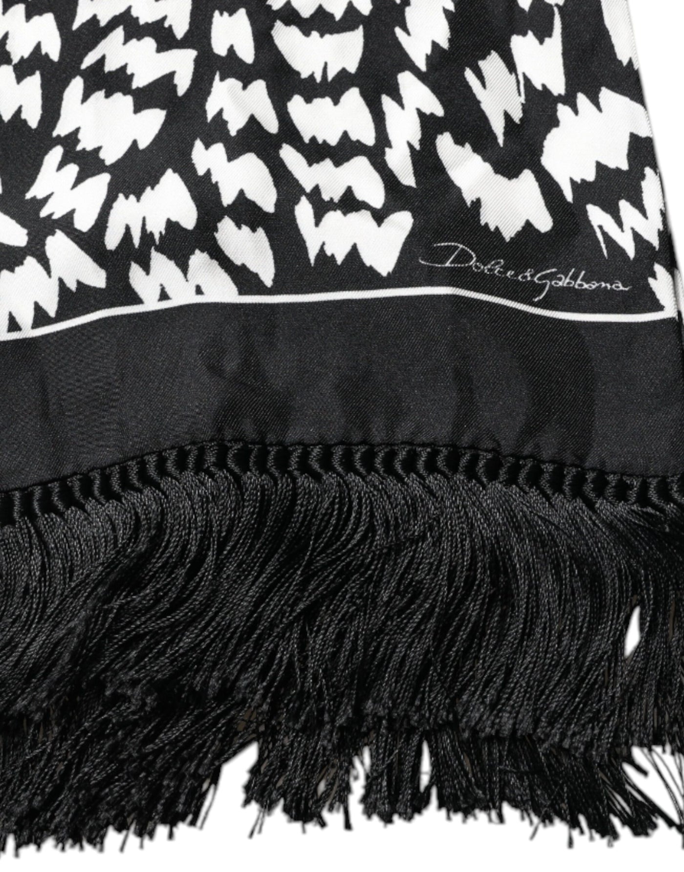 Dolce & Gabbana Black White Patterned Fringes Shawl Scarf