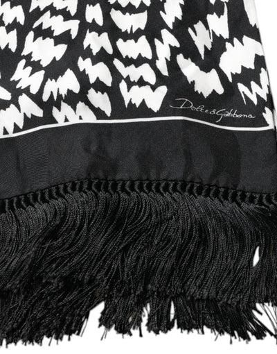 Dolce & Gabbana Black White Patterned Fringes Shawl Scarf