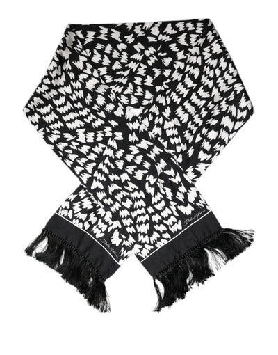 Dolce & Gabbana Black White Patterned Fringes Shawl Scarf