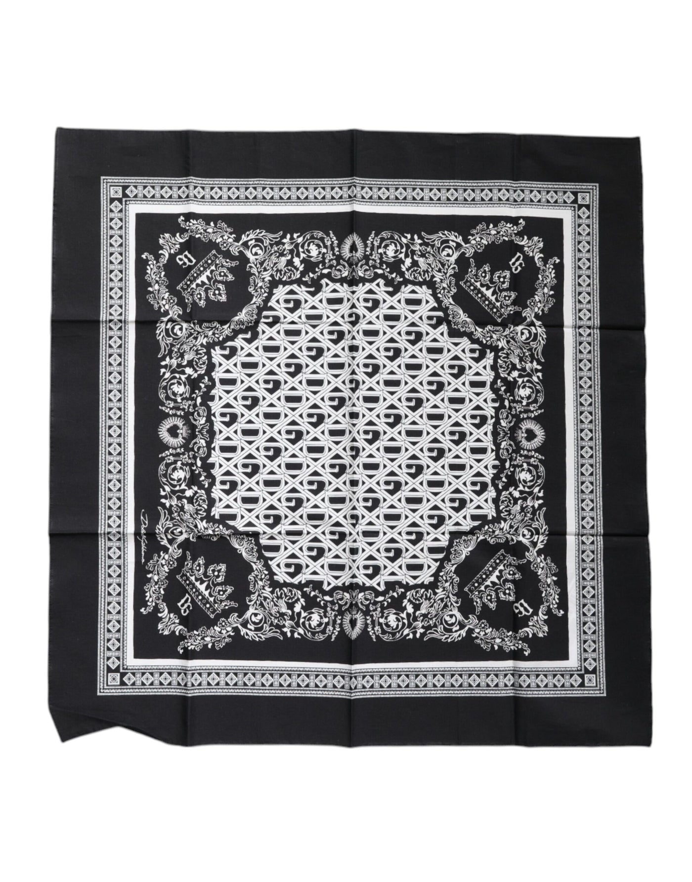 Dolce & Gabbana Black Logo Monogram Cotton Handkerchief Scarf
