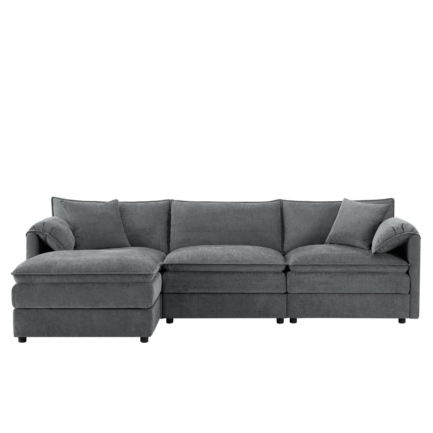Chenille Modular Sectional Sofa with Deep and Wide Seat in Dark Gray, L Shaped Cloud Couch Set with Double Cushions, 4 Seat Sofa with Movable Ottoman