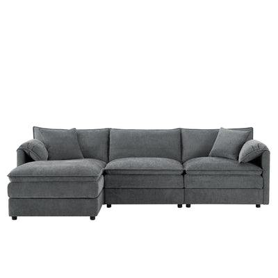 Chenille Modular Sectional Sofa with Deep and Wide Seat in Dark Gray, L Shaped Cloud Couch Set with Double Cushions, 4 Seat Sofa with Movable Ottoman