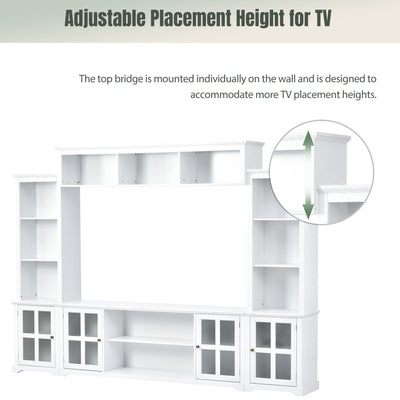 [VIDEO provided] ON-TREND Minimalism Entertainment Wall Unit with Bridge, Modern TV Console Table for TVs Up to 70', Multifunctional TV Stand with Tempered Glass Door, White (Old SKU: SD000009AAK)