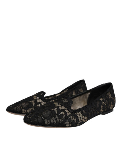Dolce & Gabbana Black Taormina Lace Slip On Flats Shoes