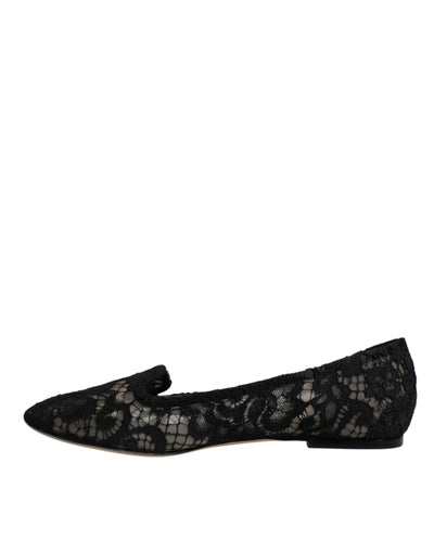 Dolce & Gabbana Black Taormina Lace Slip On Flats Shoes
