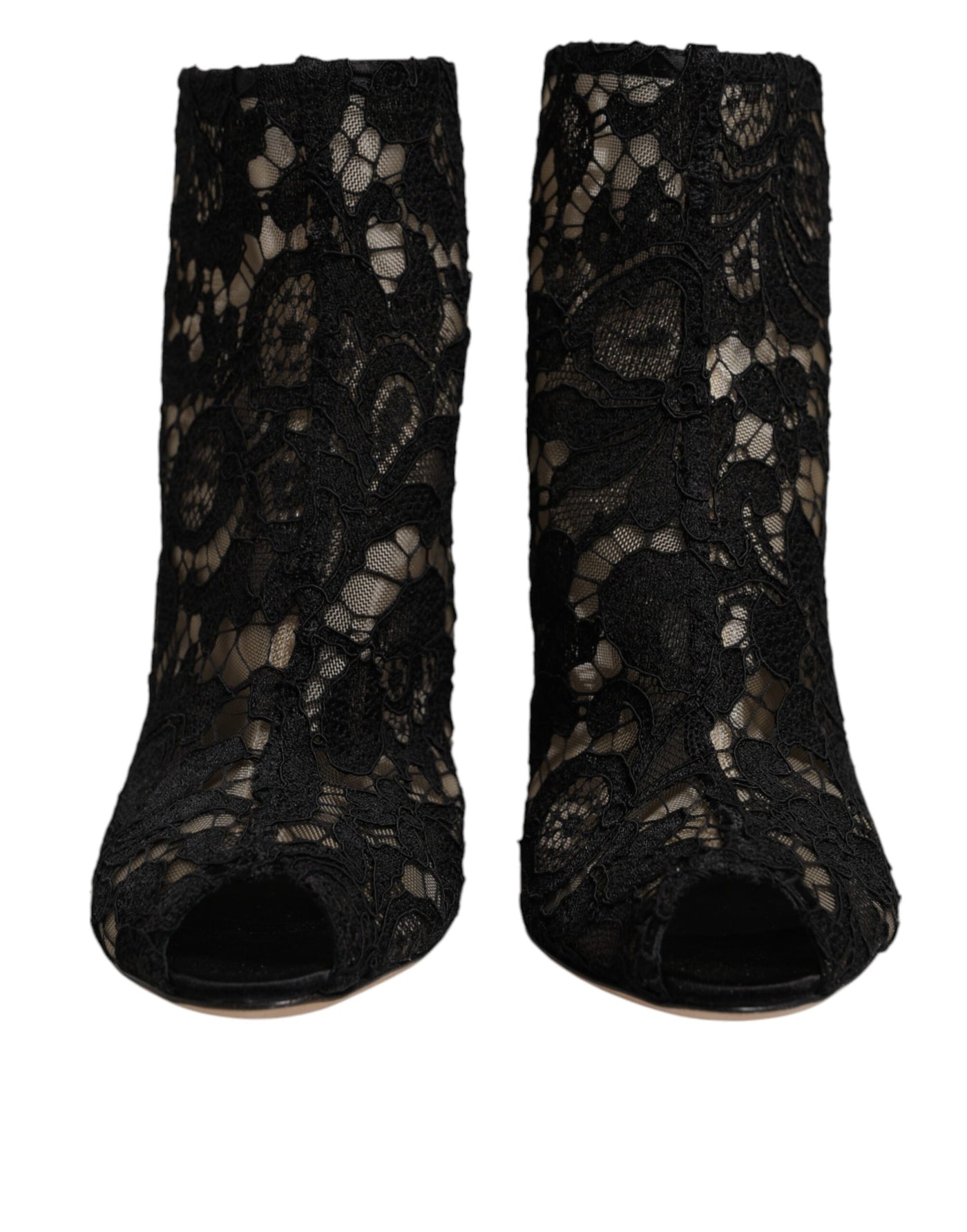 Dolce & Gabbana Black Floral Lace Heels Ankle Boots Shoes