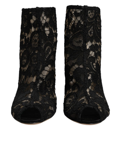 Dolce & Gabbana Black Floral Lace Heels Ankle Boots Shoes