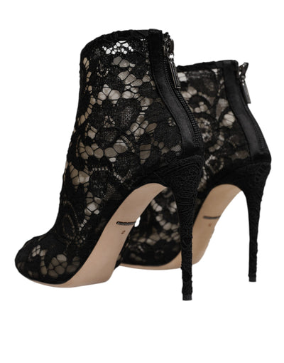 Dolce & Gabbana Black Floral Lace Heels Ankle Boots Shoes