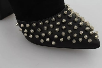 Philipp Plein Black Suede Studded Heels Ankle Boots Shoes