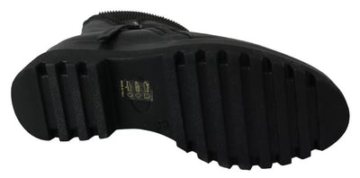 Ovyé Black Leather Zipper Ankle Boots Shoes