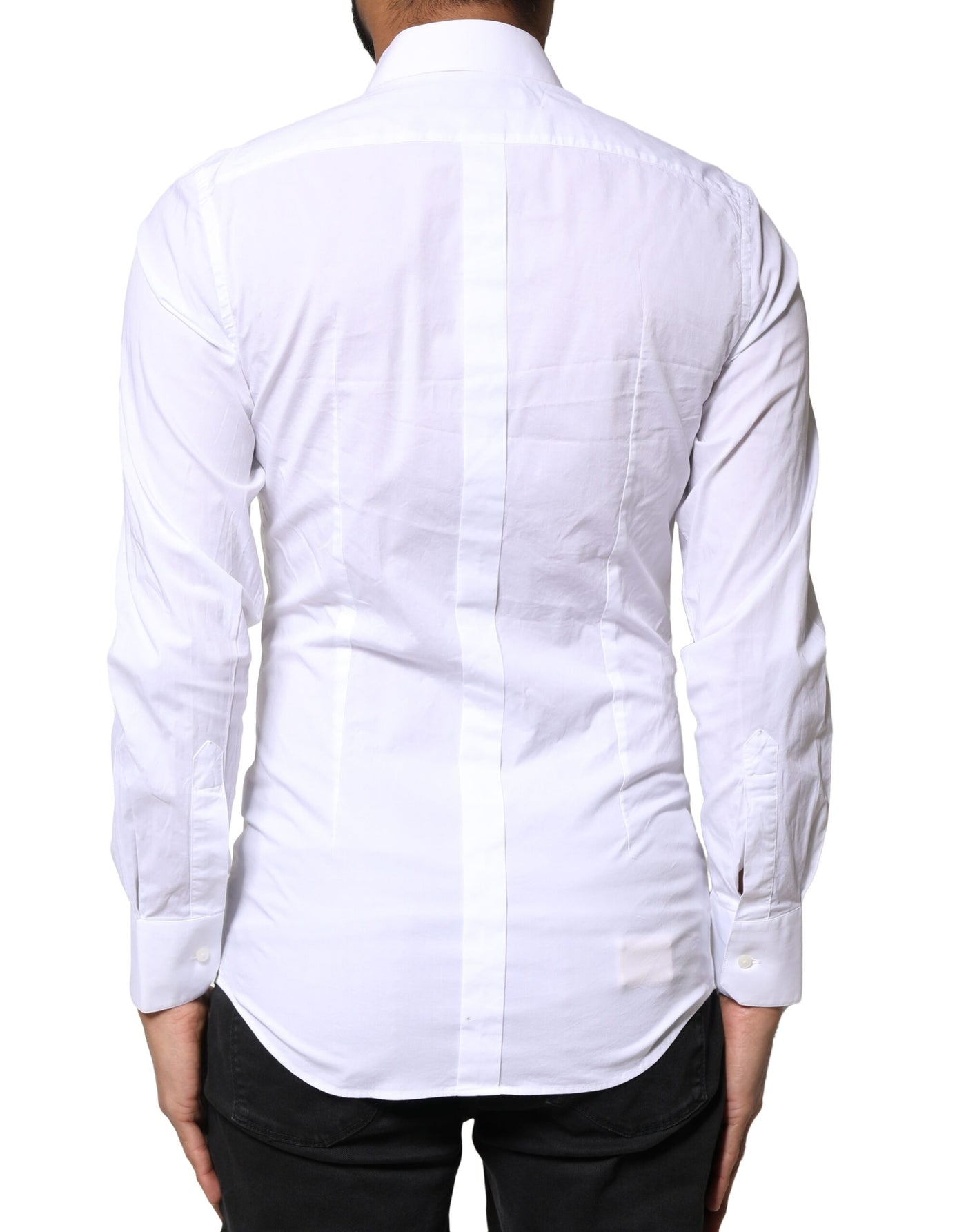 Dolce & Gabbana White GOLD Cotton Long Sleeves Dress Shirt