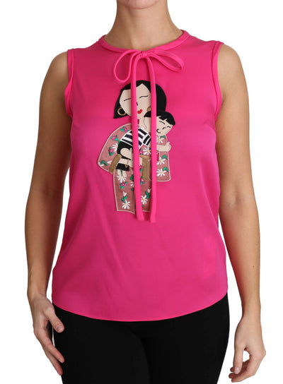 Dolce & Gabbana Pink Family Silk Tank  Mama Blouse Top Shirt