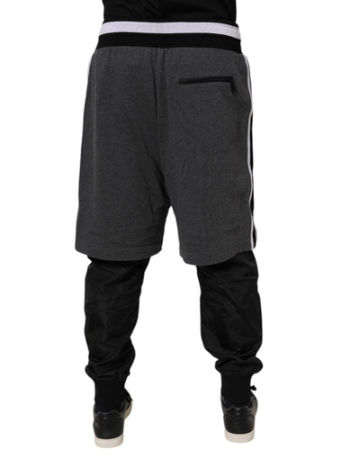Dolce & Gabbana Black Gray Cotton Layered Men Sweatpants Pants