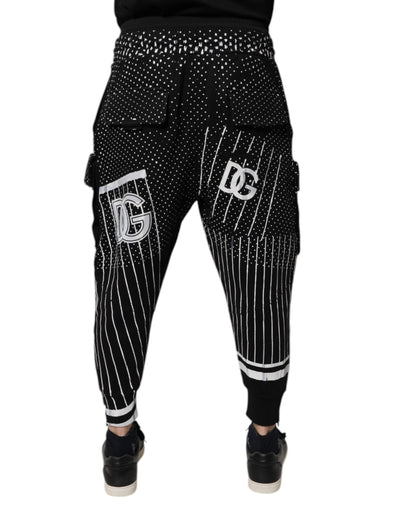 Dolce & Gabbana Black Polka Dot Stripes Cargo Jogger Sweatpants Pants