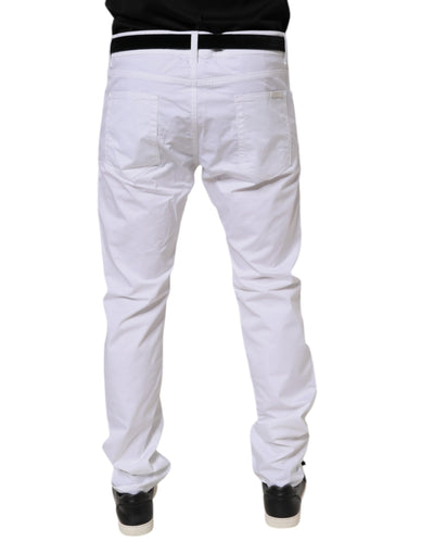 Dolce & Gabbana White Cotton Stretch Skinny Dress Formal Pants