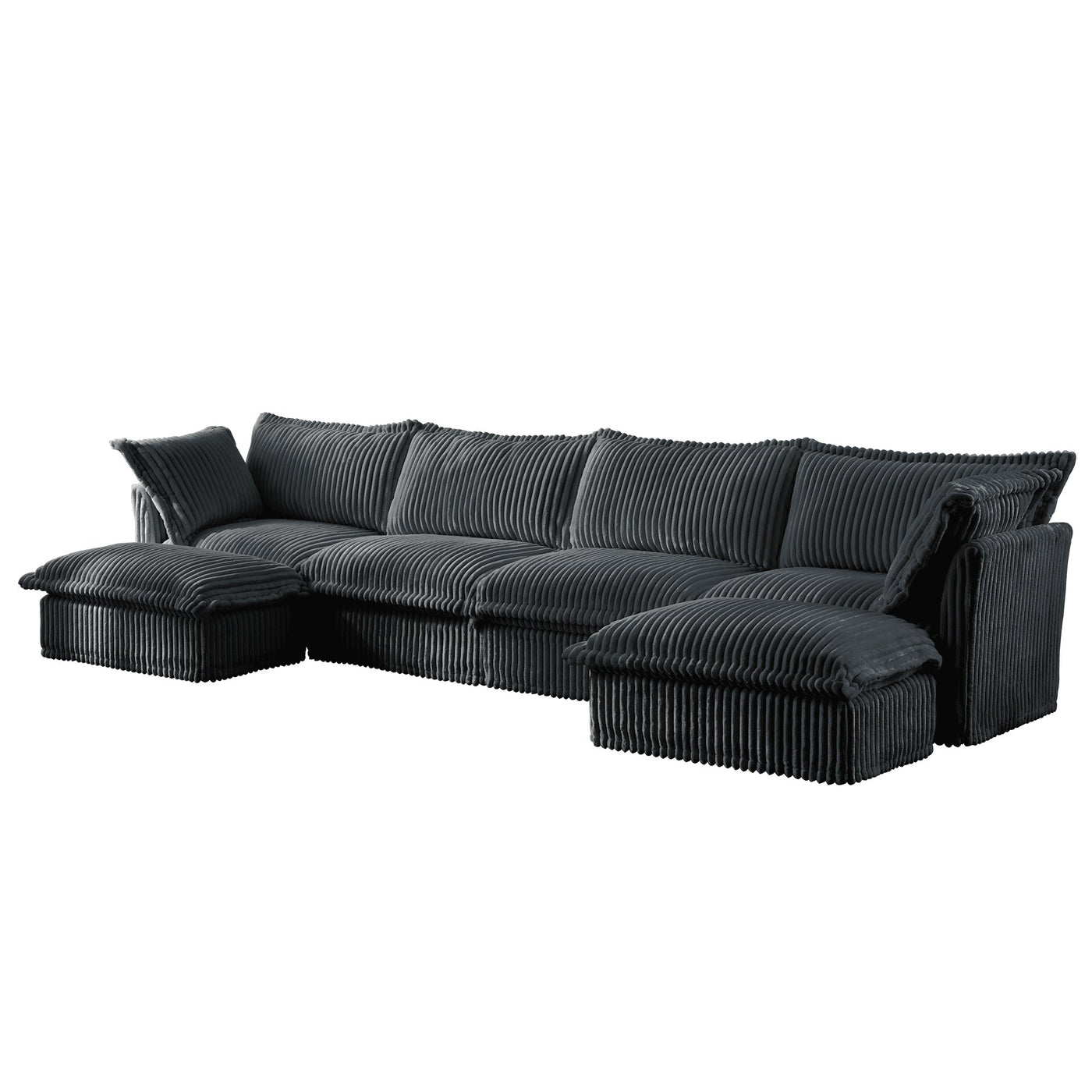 Slipcovered U Shape Sectional Wide and Deep Seat Sofa Couch, 4 Seater Sofa with French Edges Design Multiple Big Pillows, Soft Deep Seat Comfy Cloud Couch for Living Room, Apartment, Gray Corduroy