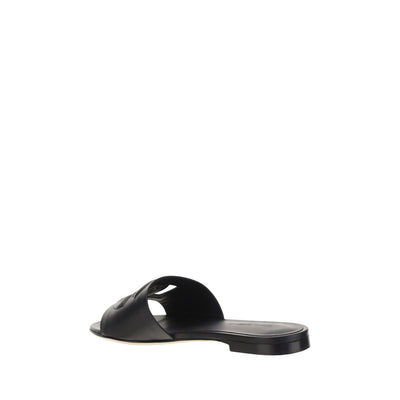 Dolce & Gabbana Black Calf Leather Bos Taurus Flat Sandals