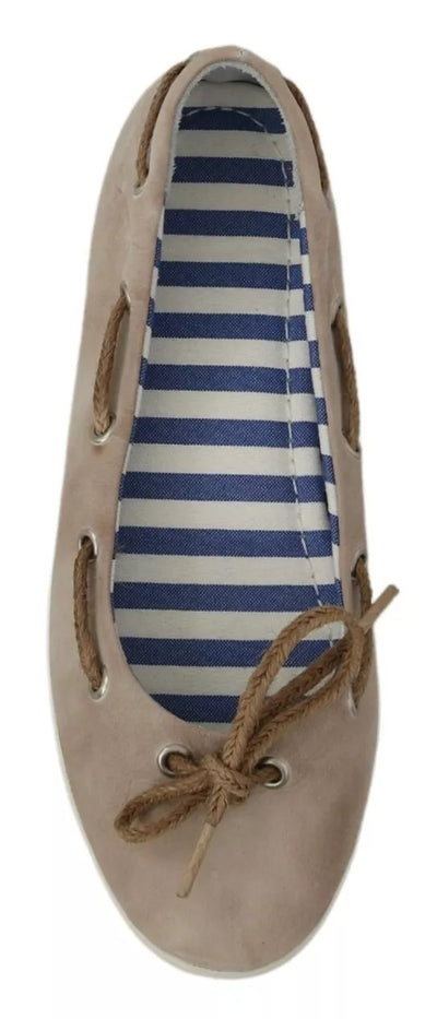 Pantofola D'Oro Beige Suede Lace Bow Loafers Ballet Flat Shoes