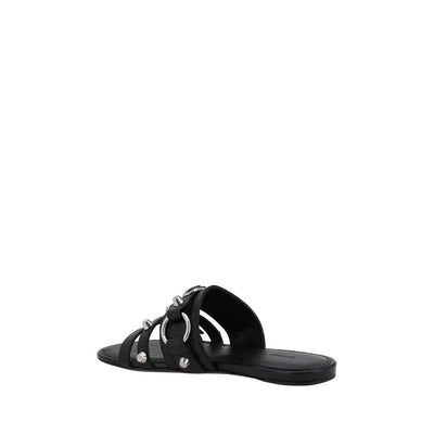 Balenciaga Black Calf Leather Bos Taurus Flat Sandals