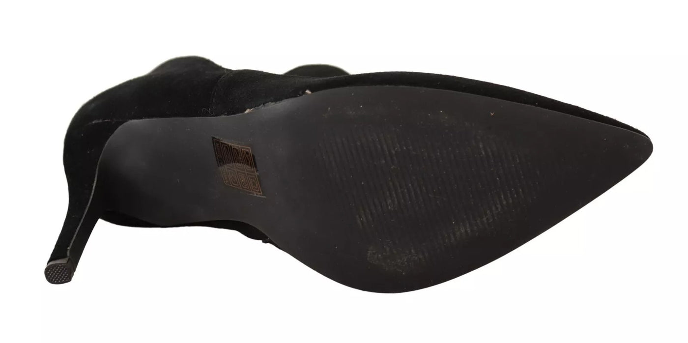 Steve Madden Black Suede Leather Stiletto Heels Boots Shoes