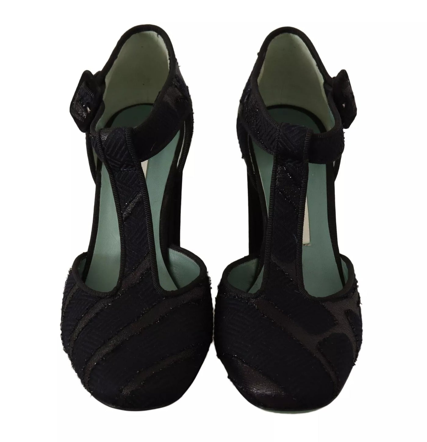 Paola D'Arcano Black Suede Leather Block Heels Sandals Shoes