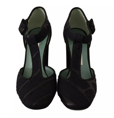 Paola D'Arcano Black Suede Leather Block Heels Sandals Shoes