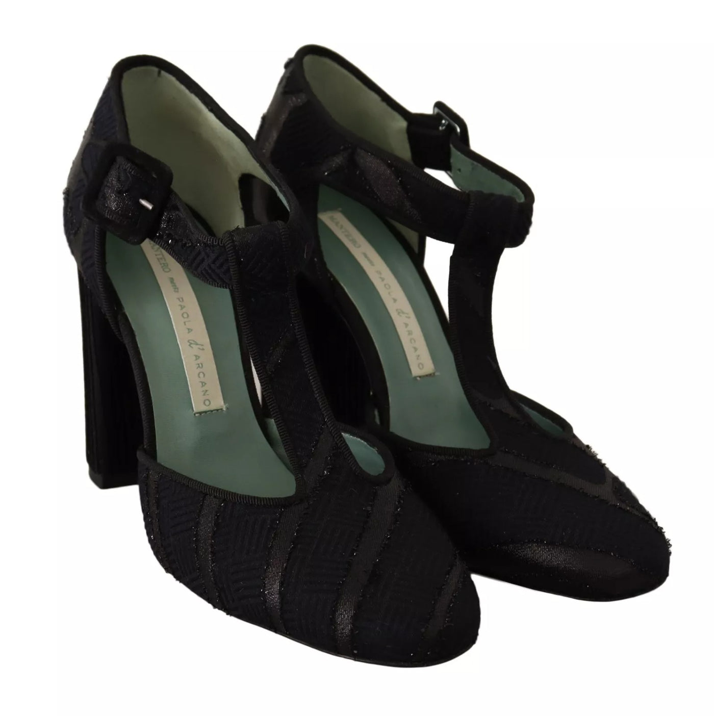 Paola D'Arcano Black Suede Leather Block Heels Sandals Shoes