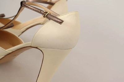 SERGIO LEVANTESI Off White Leather T-Strap Heels Sandals Shoes
