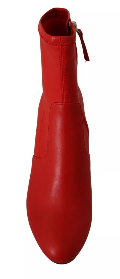 Steve Madden Red Leather Block Heels Ankle Boots Shoes