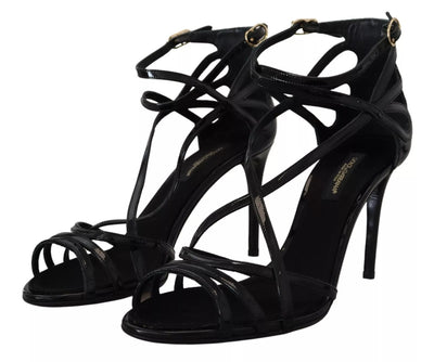 Dolce & Gabbana Black Leather Stiletto Heels Sandals Shoes