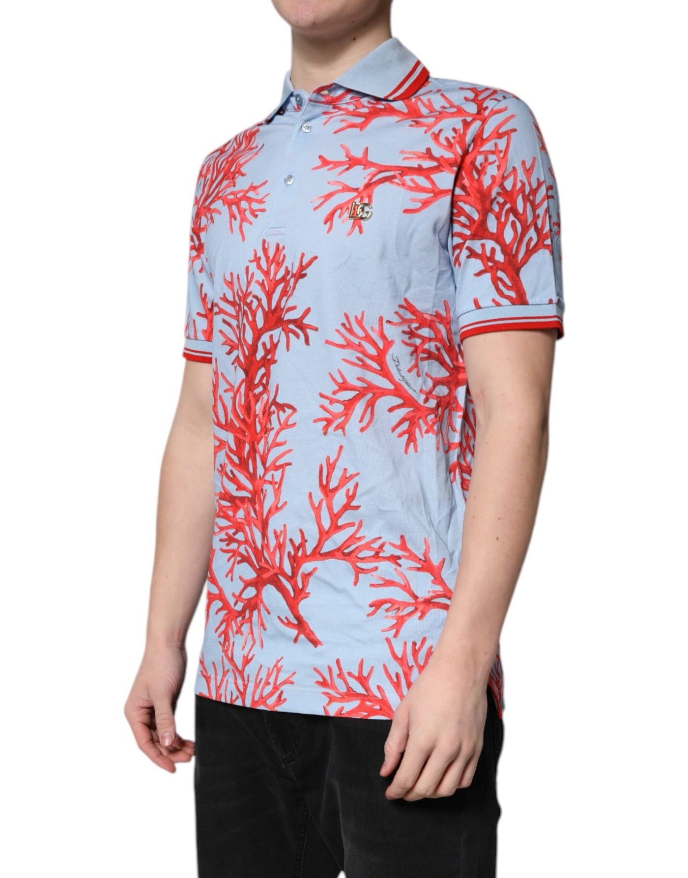 Dolce & Gabbana Light Blue Coral Cotton Polo Shirt T-shirt