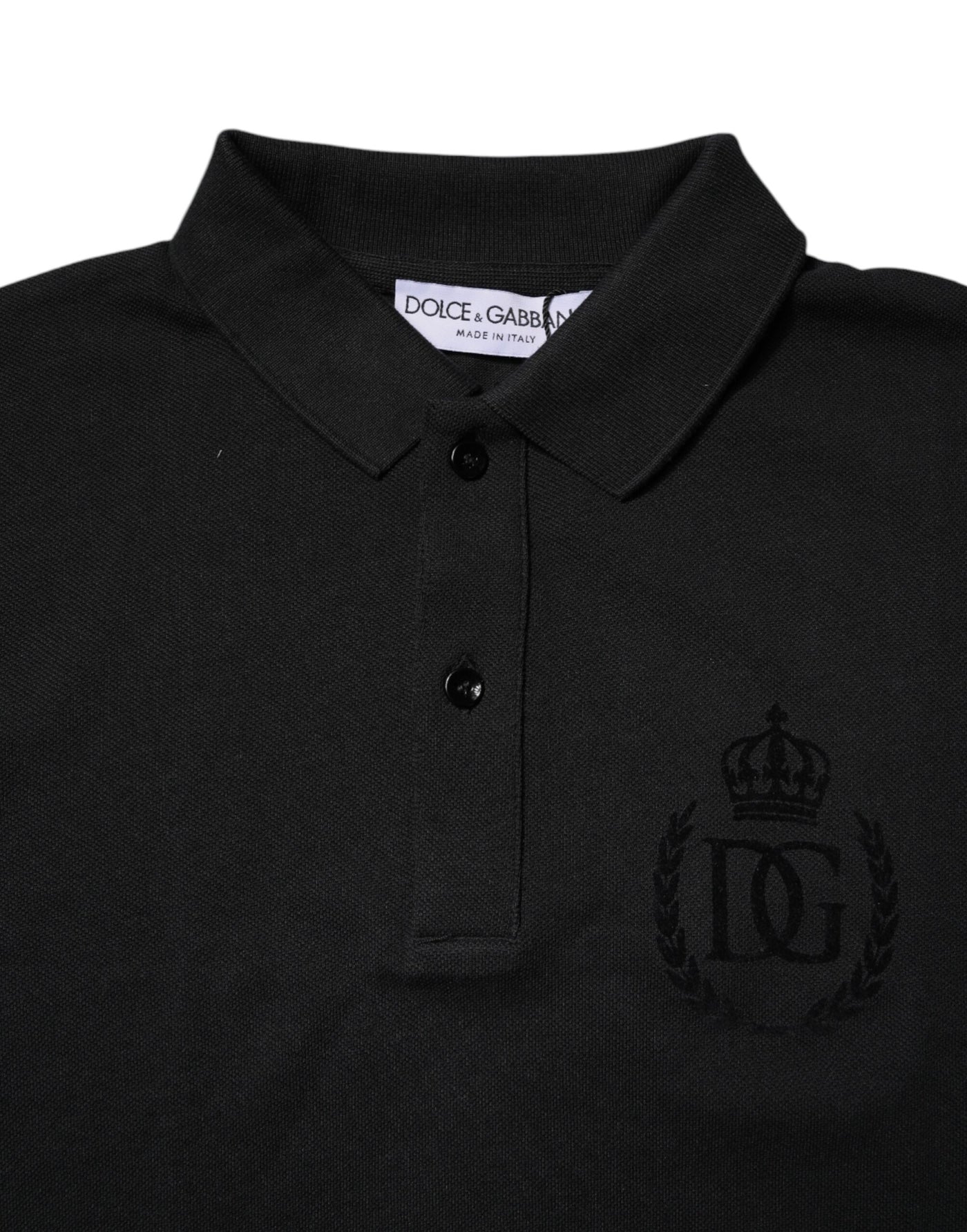 Dolce & Gabbana Black Cotton DG Logo Collared Polo T-shirt